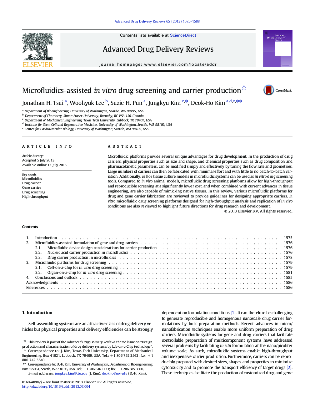 Microfluidics-assisted in vitro drug screening and carrier production 