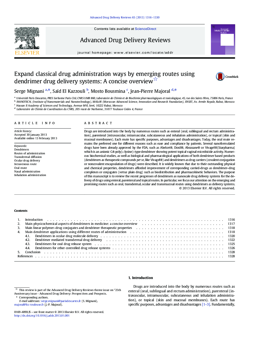 Expand classical drug administration ways by emerging routes using dendrimer drug delivery systems: A concise overview 