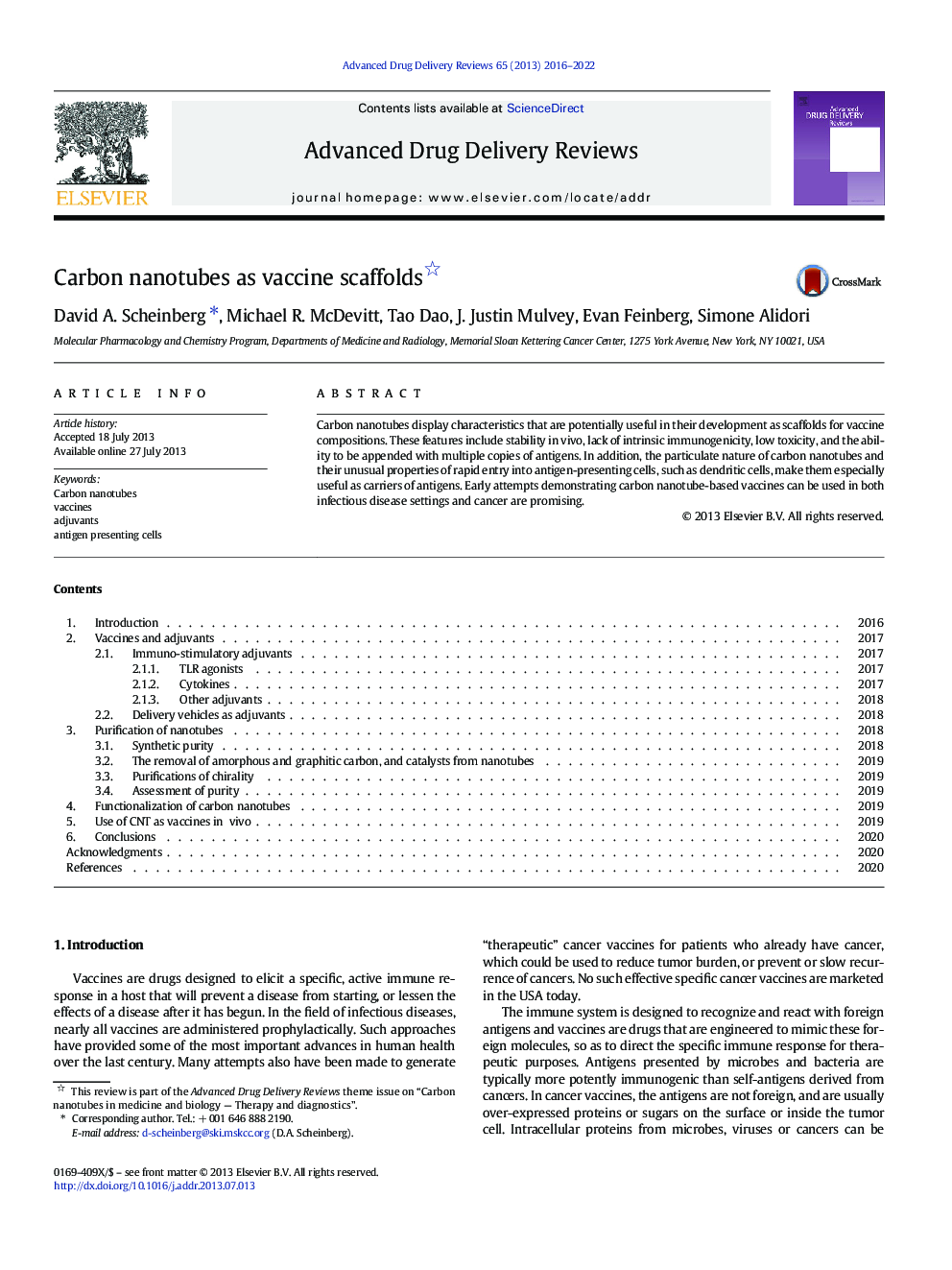 Carbon nanotubes as vaccine scaffolds 