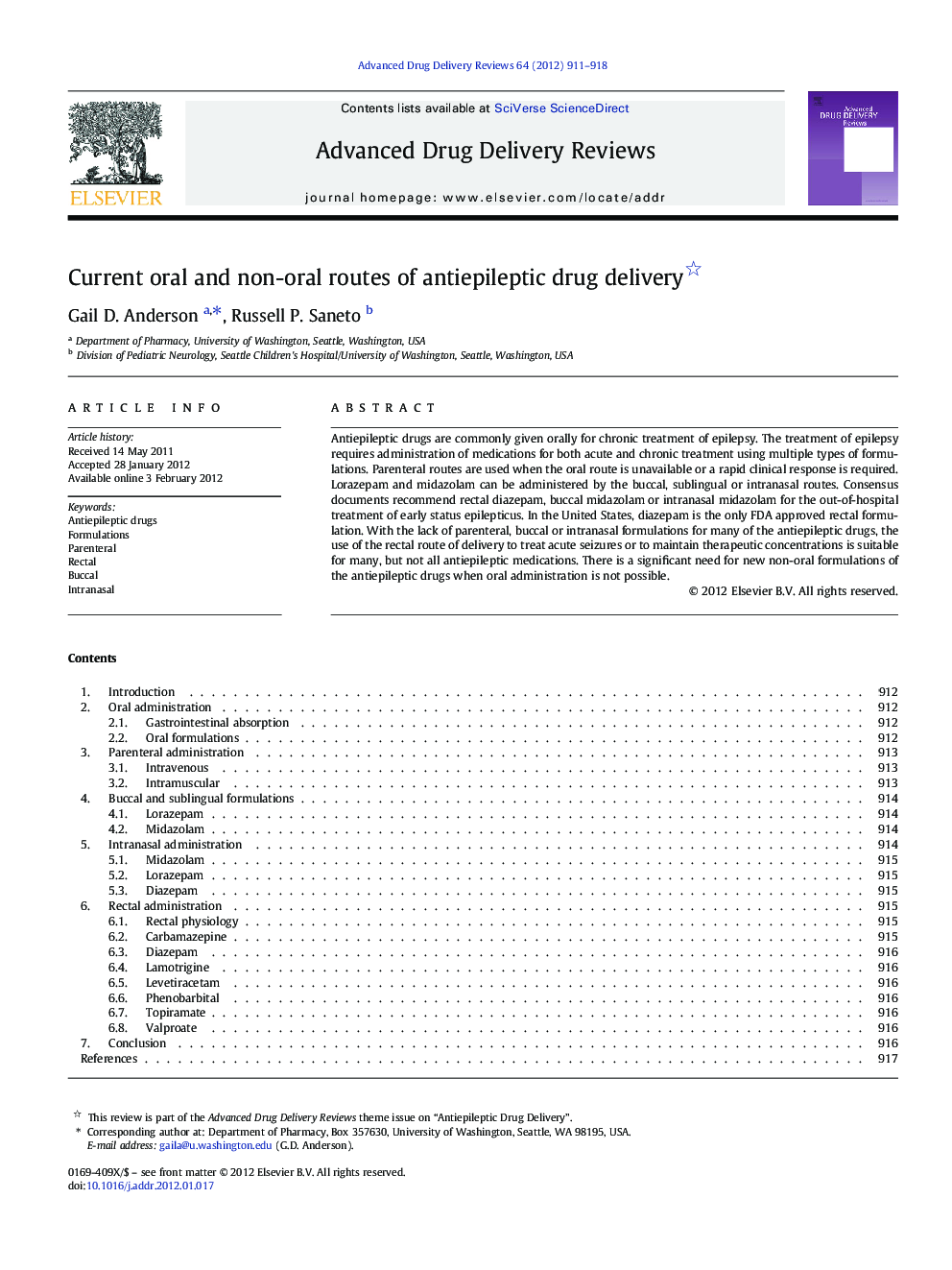 Current oral and non-oral routes of antiepileptic drug delivery 