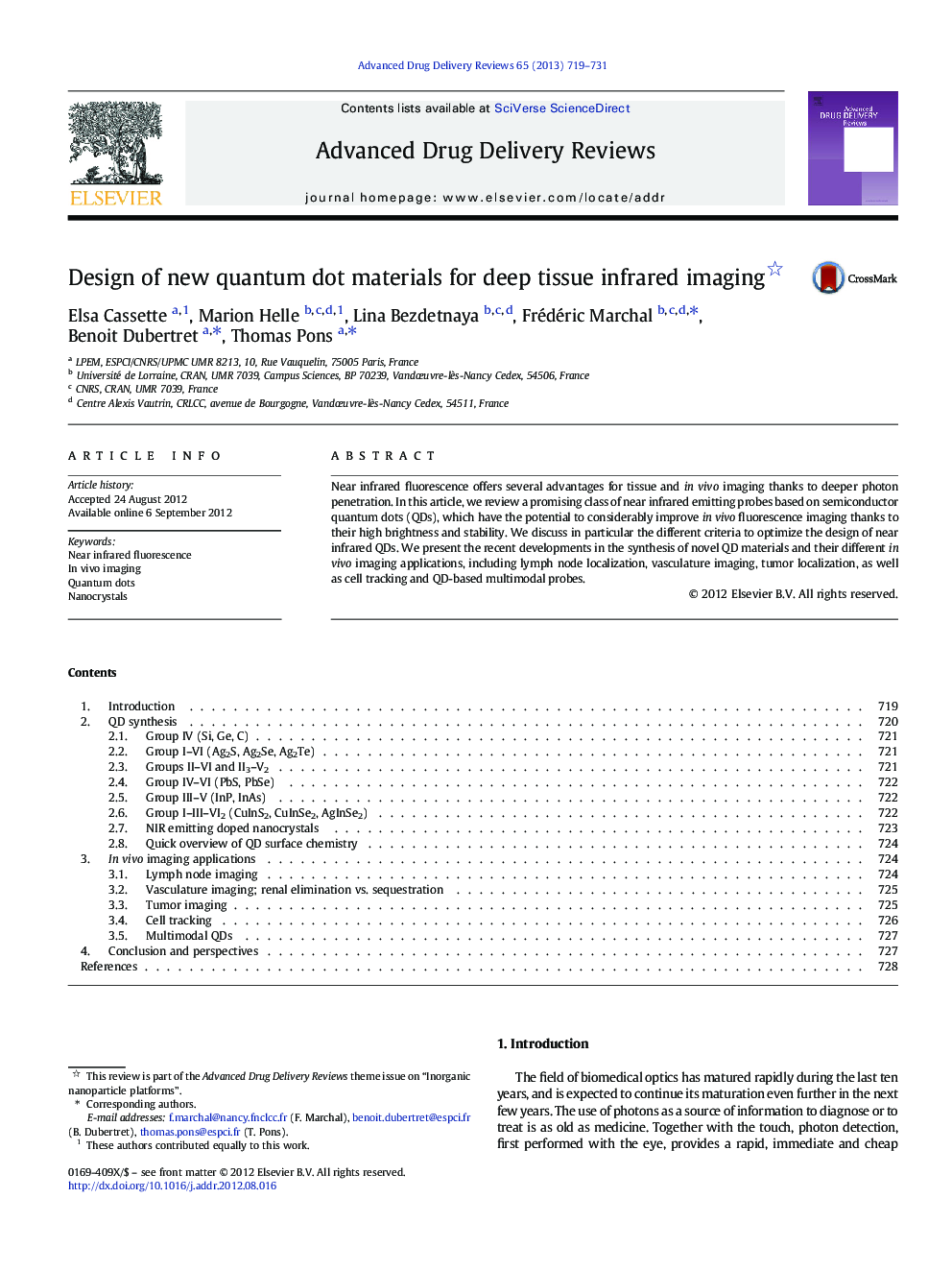 Design of new quantum dot materials for deep tissue infrared imaging 