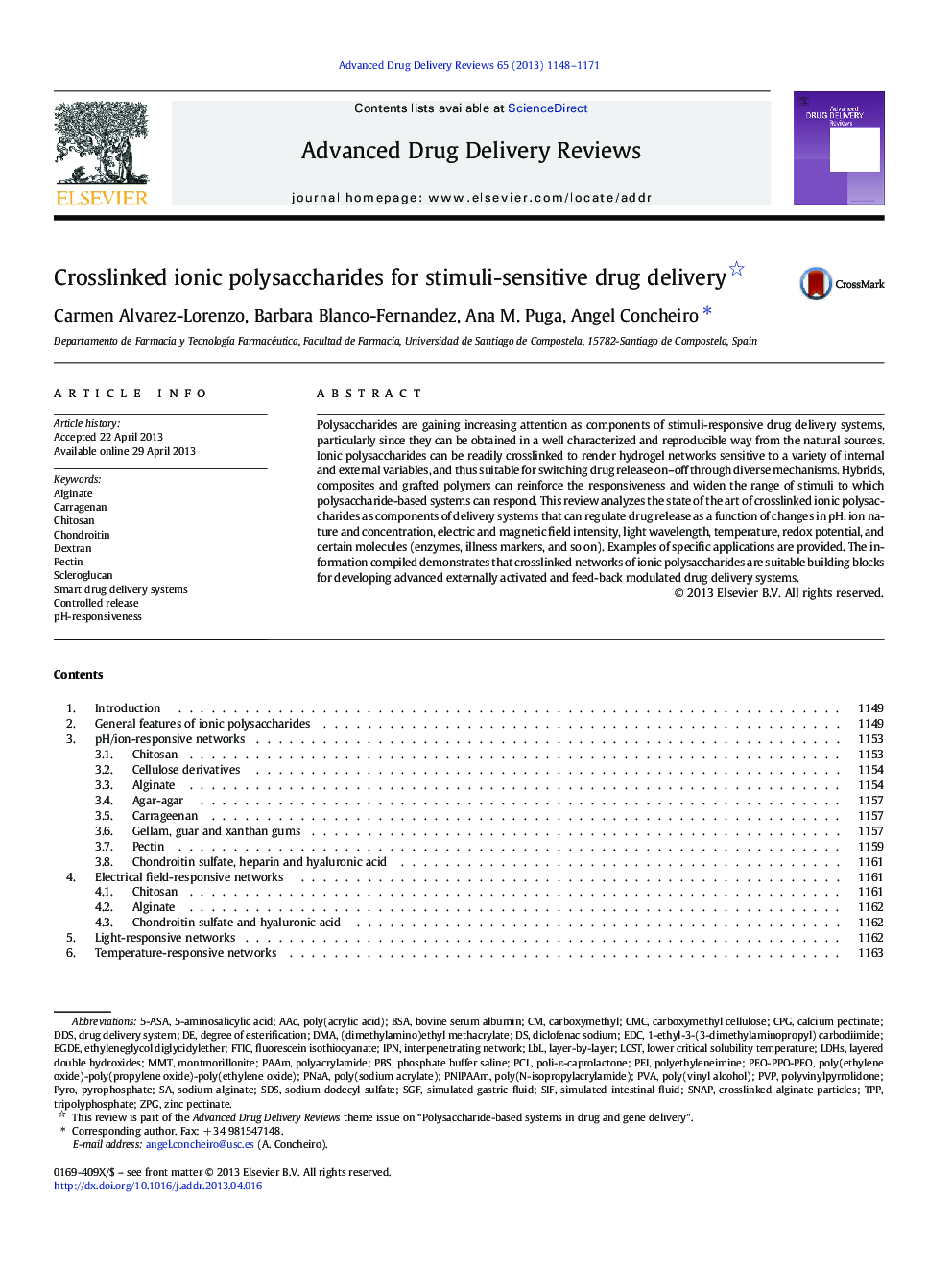 Crosslinked ionic polysaccharides for stimuli-sensitive drug delivery 