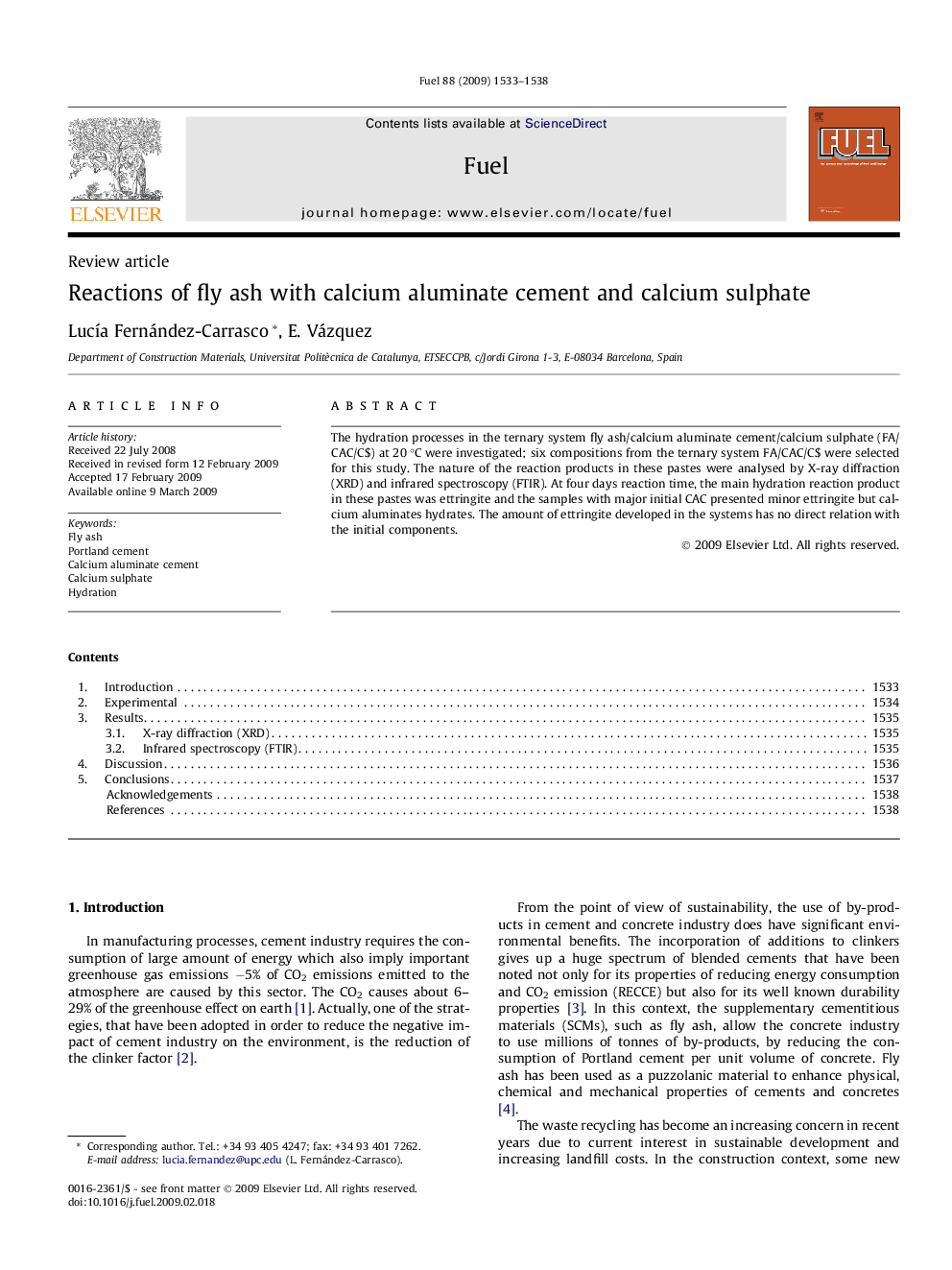 Reactions of fly ash with calcium aluminate cement and calcium sulphate