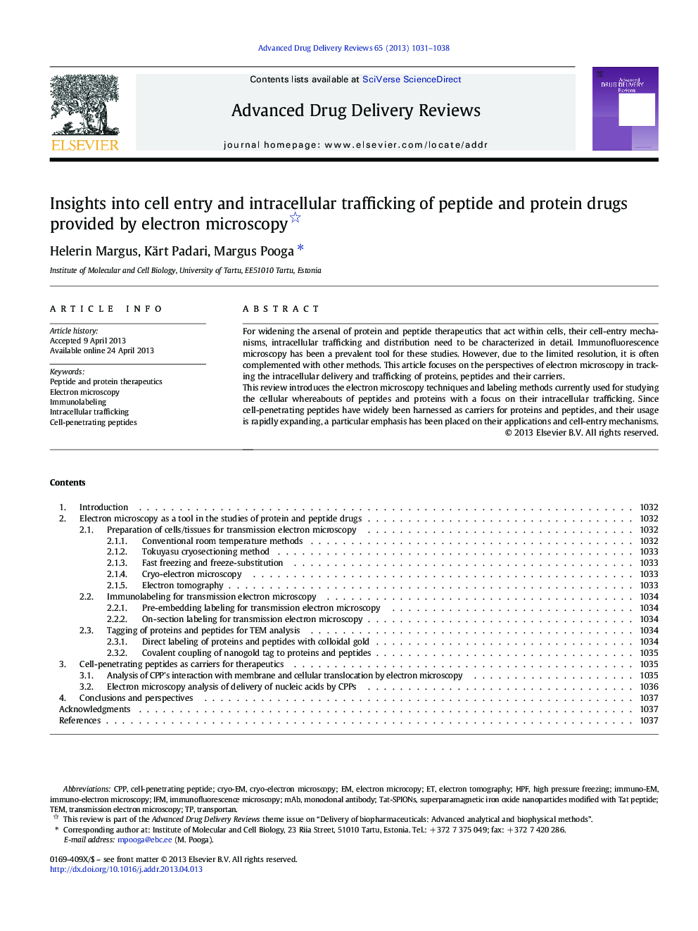 Insights into cell entry and intracellular trafficking of peptide and protein drugs provided by electron microscopy 