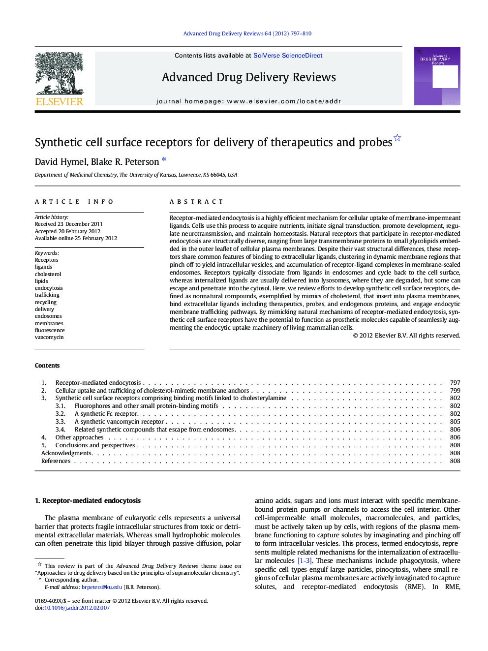 Synthetic cell surface receptors for delivery of therapeutics and probes 