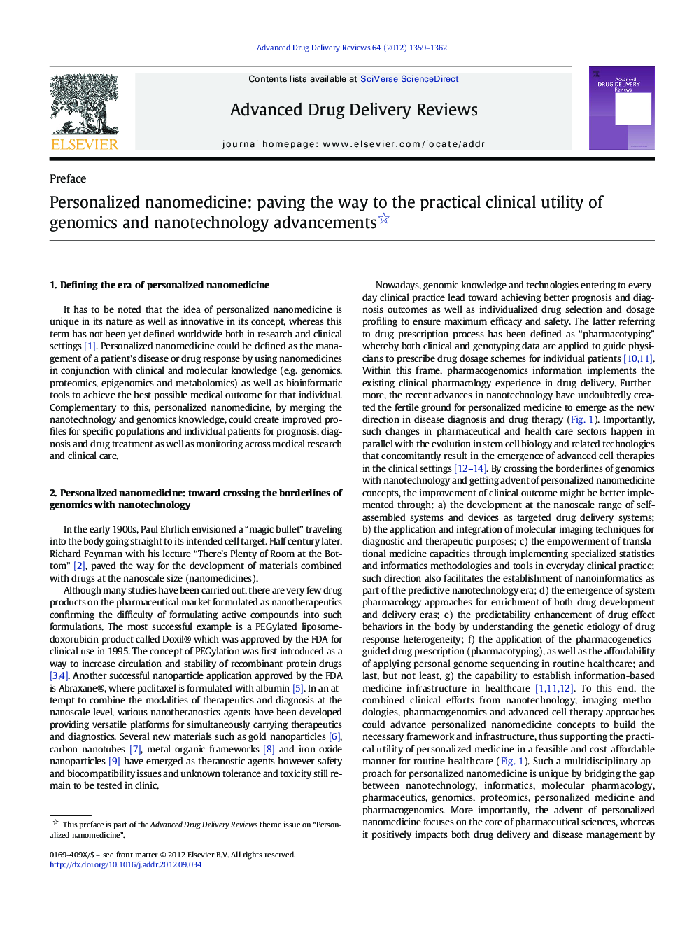 Personalized nanomedicine: paving the way to the practical clinical utility of genomics and nanotechnology advancements