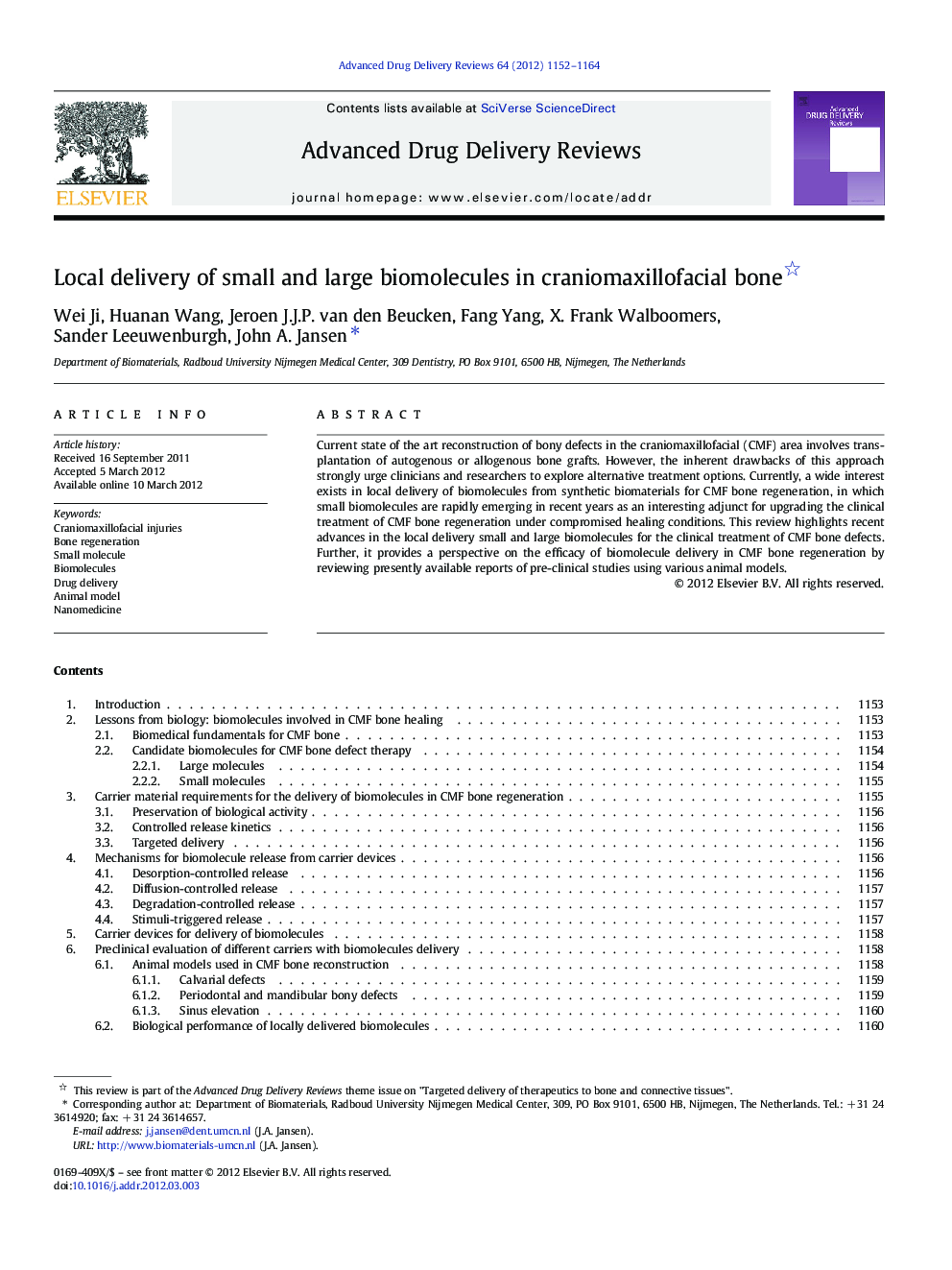 Local delivery of small and large biomolecules in craniomaxillofacial bone 