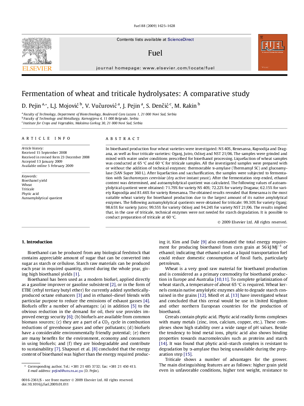 Fermentation of wheat and triticale hydrolysates: A comparative study