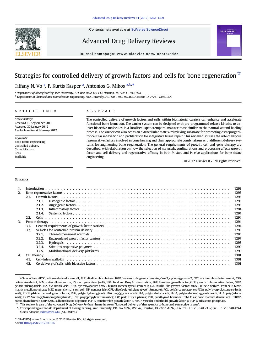 Strategies for controlled delivery of growth factors and cells for bone regeneration 