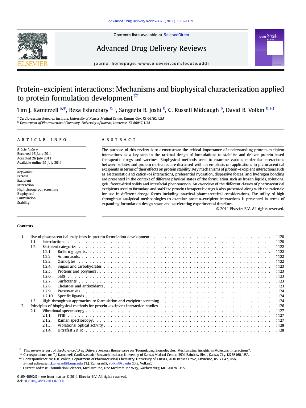 Protein–excipient interactions: Mechanisms and biophysical characterization applied to protein formulation development 