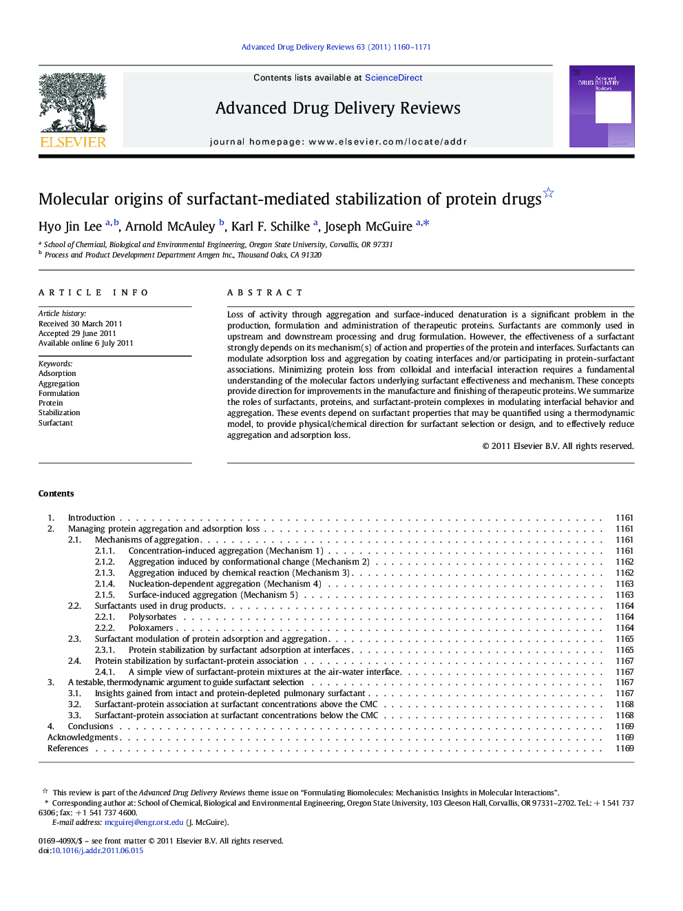 عکس صفحه اول مقاله: Molecular origins of surfactant-mediated stabilization of protein drugs Molecular origins of surfactant-mediated stabilization of protein drugs