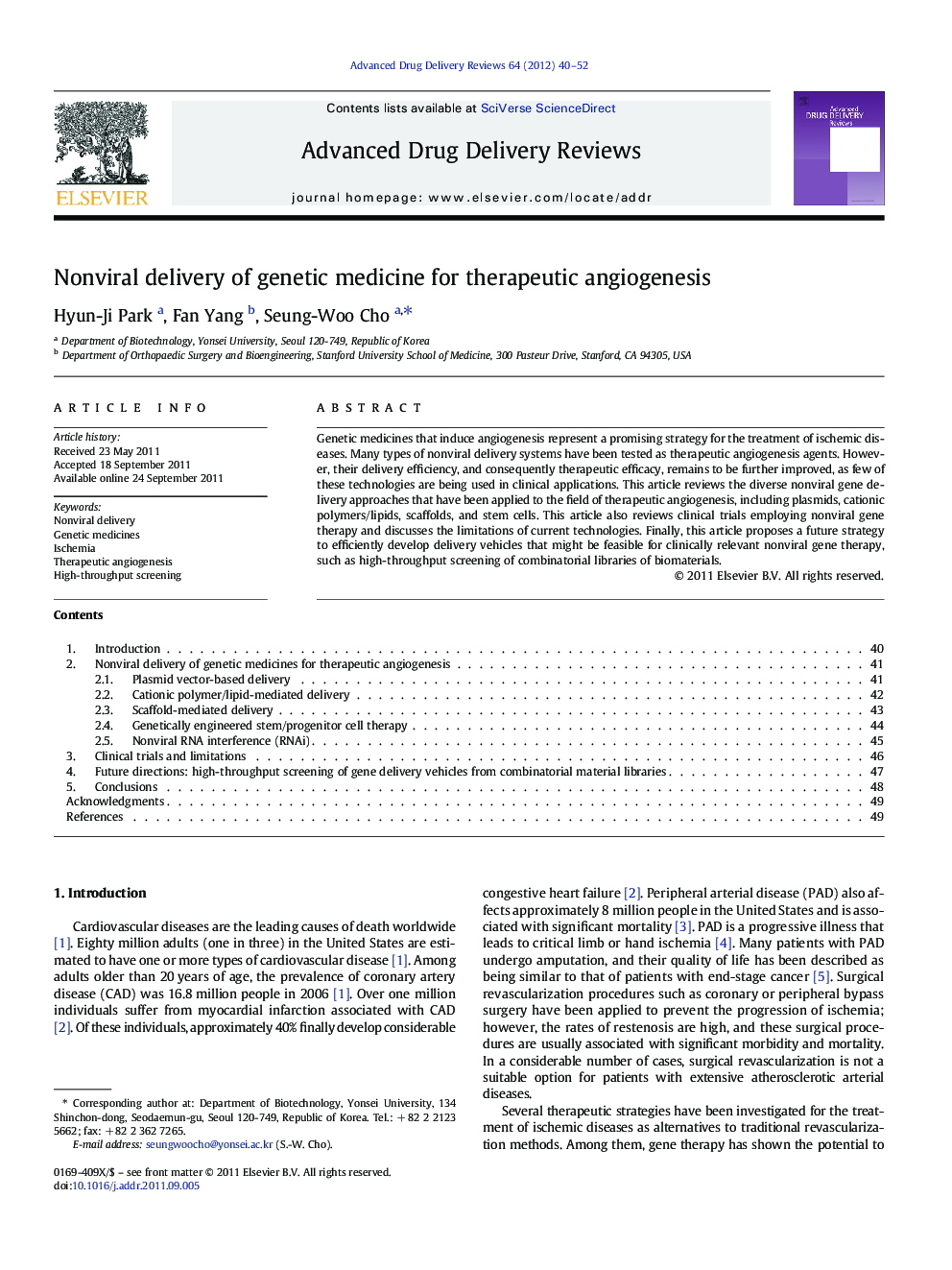 Nonviral delivery of genetic medicine for therapeutic angiogenesis