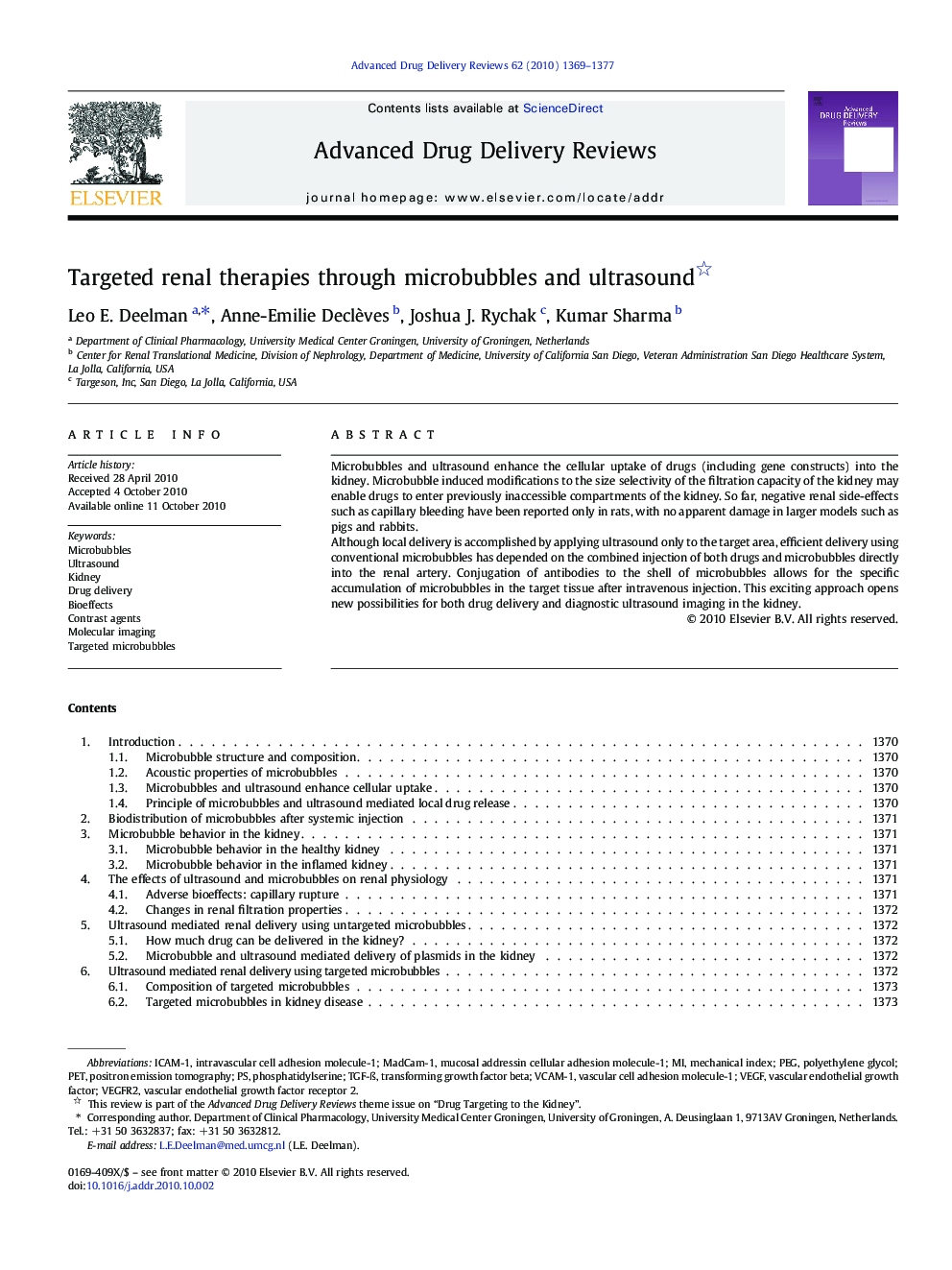 Targeted renal therapies through microbubbles and ultrasound 