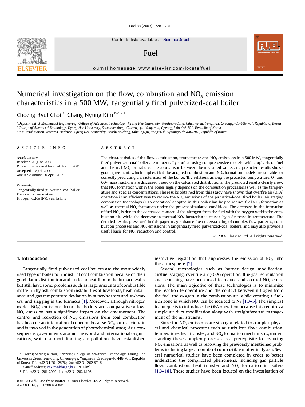 Numerical investigation on the flow, combustion and NOx emission characteristics in a 500 MWe tangentially fired pulverized-coal boiler