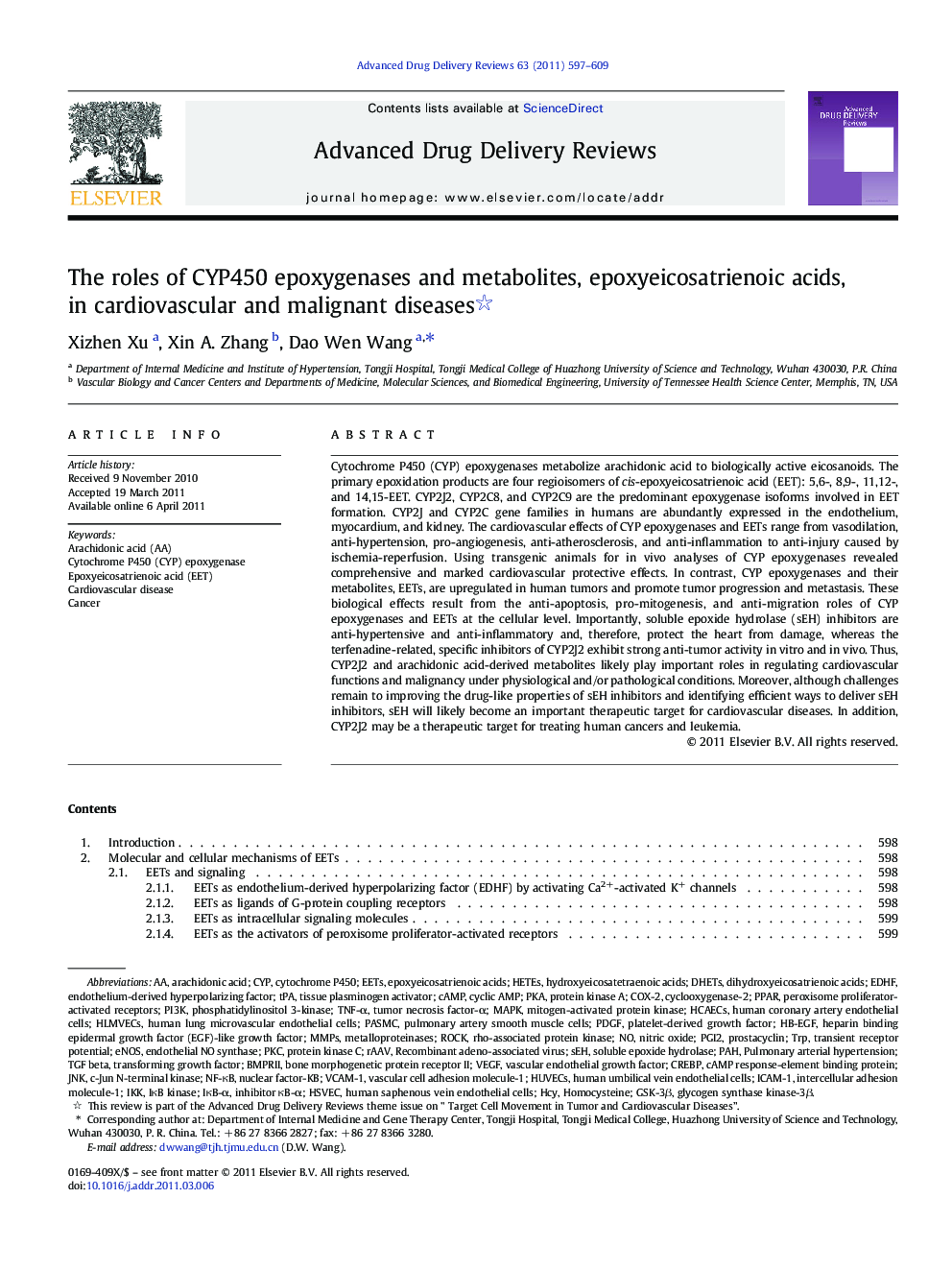 The roles of CYP450 epoxygenases and metabolites, epoxyeicosatrienoic acids, in cardiovascular and malignant diseases ✩