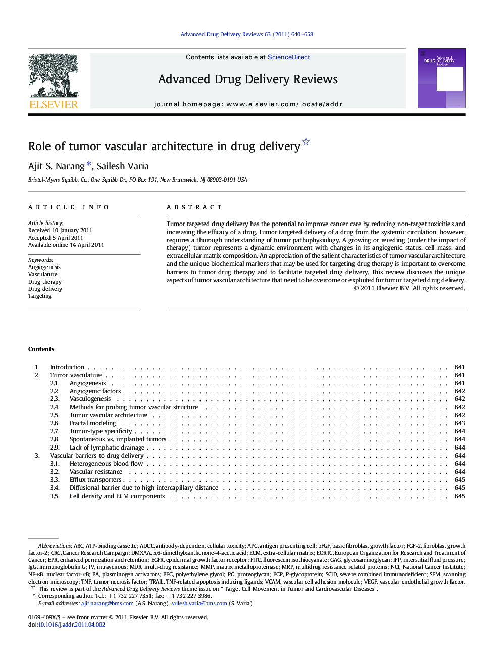 Role of tumor vascular architecture in drug delivery 