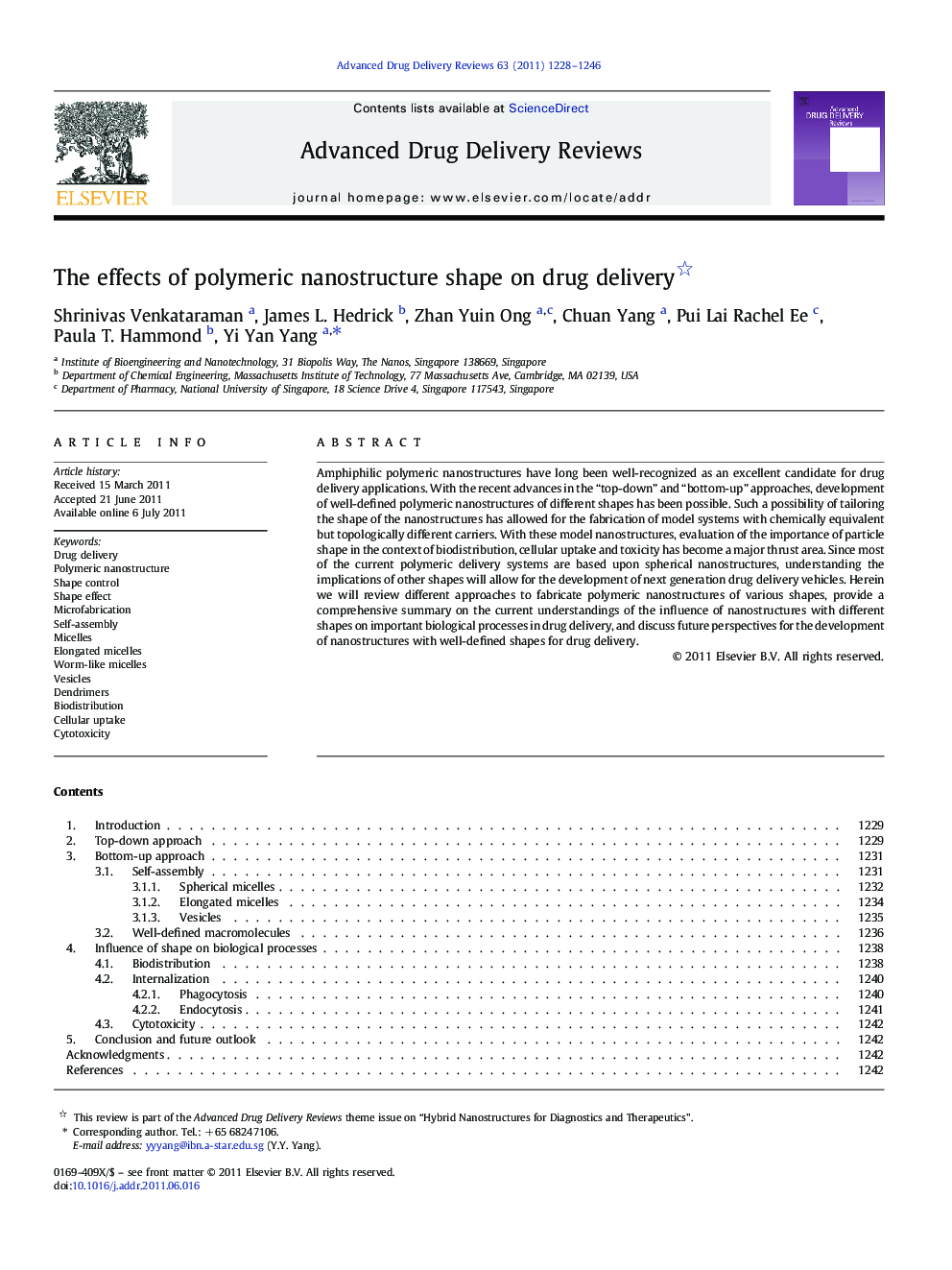 عکس صفحه اول مقاله: The effects of polymeric nanostructure shape on drug delivery The effects of polymeric nanostructure shape on drug delivery