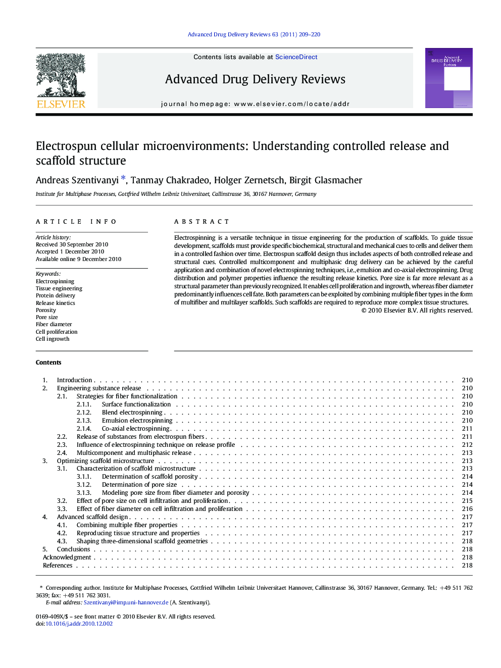 Electrospun cellular microenvironments: Understanding controlled release and scaffold structure