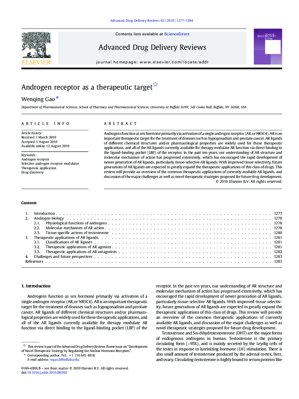 Androgen receptor as a therapeutic target 