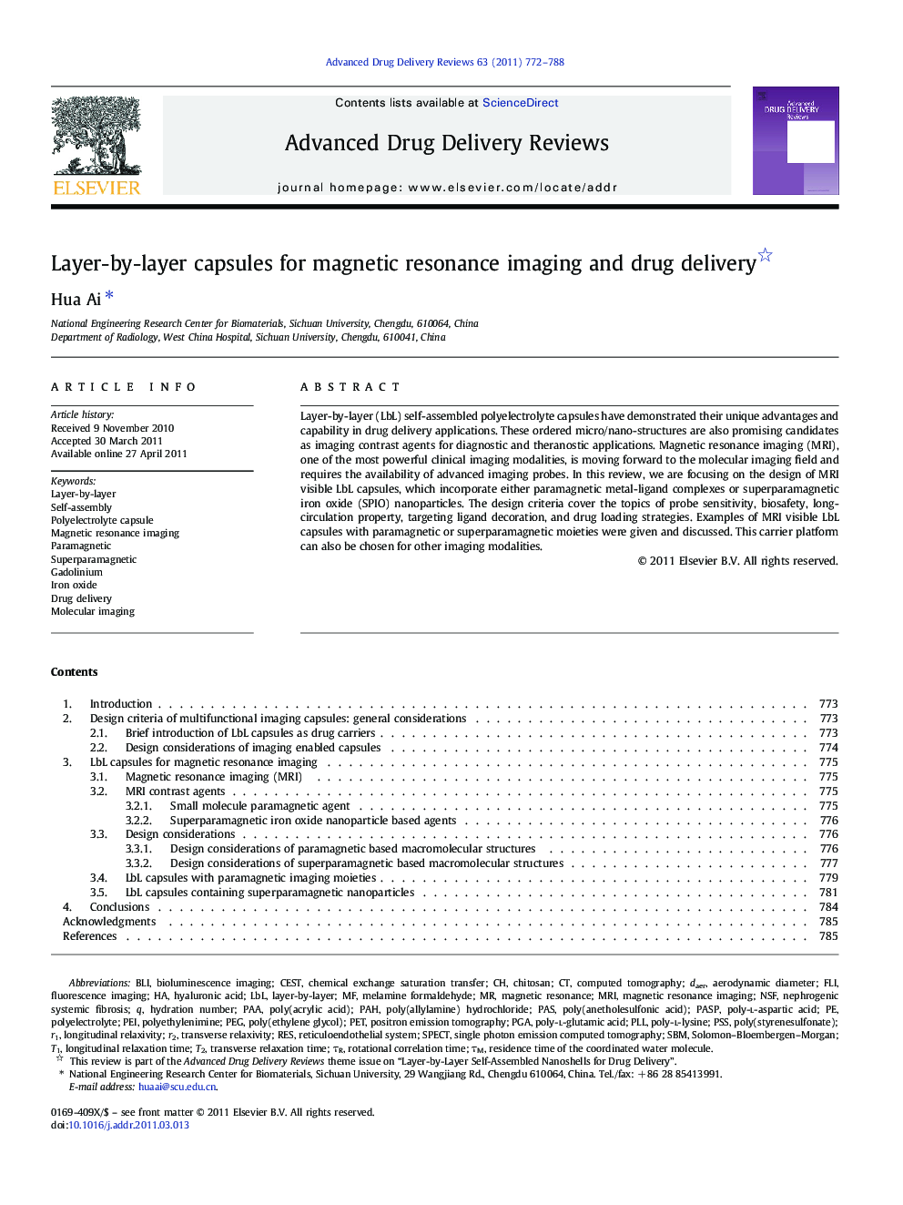 Layer-by-layer capsules for magnetic resonance imaging and drug delivery 