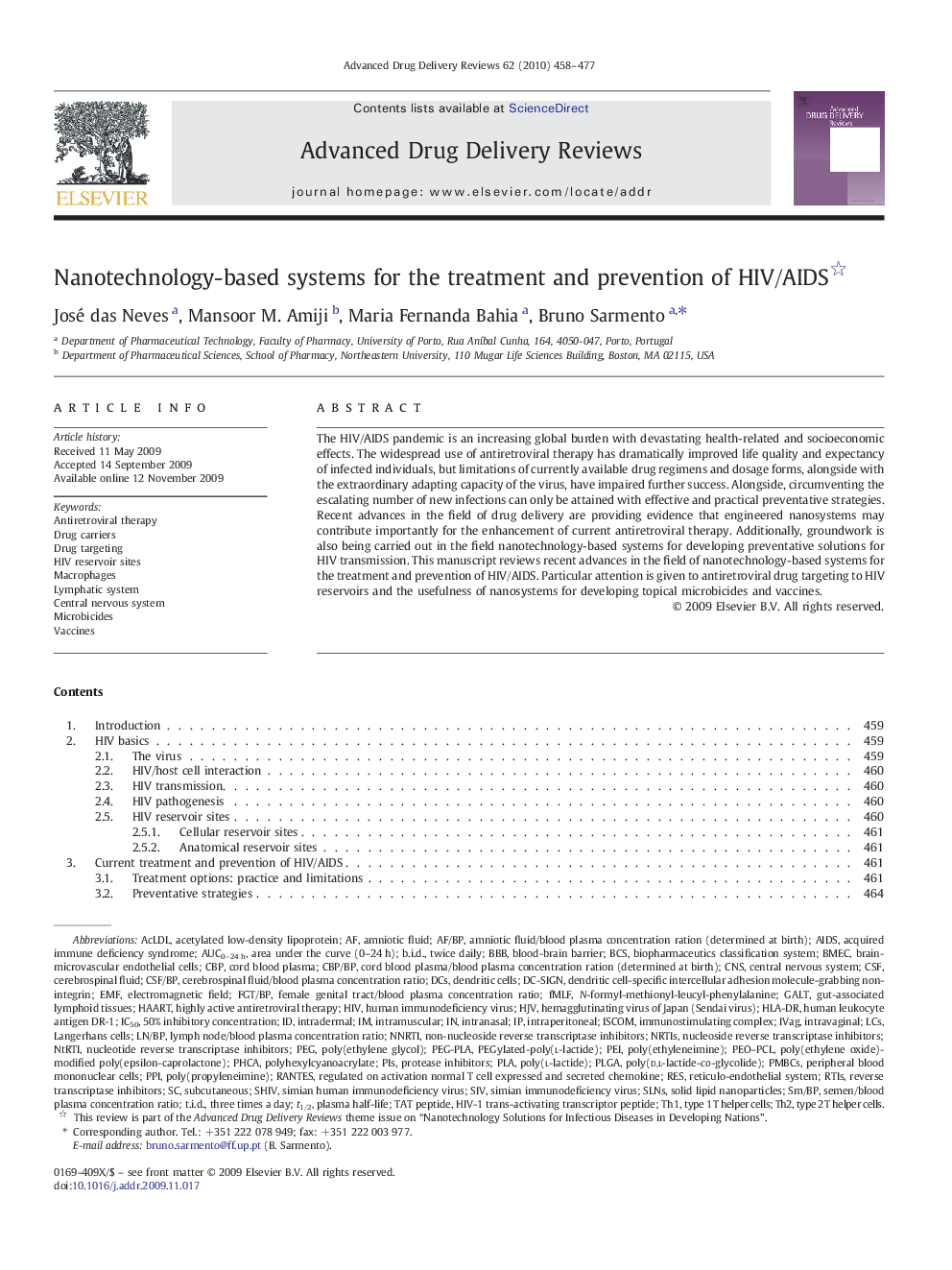 Nanotechnology-based systems for the treatment and prevention of HIV/AIDS 