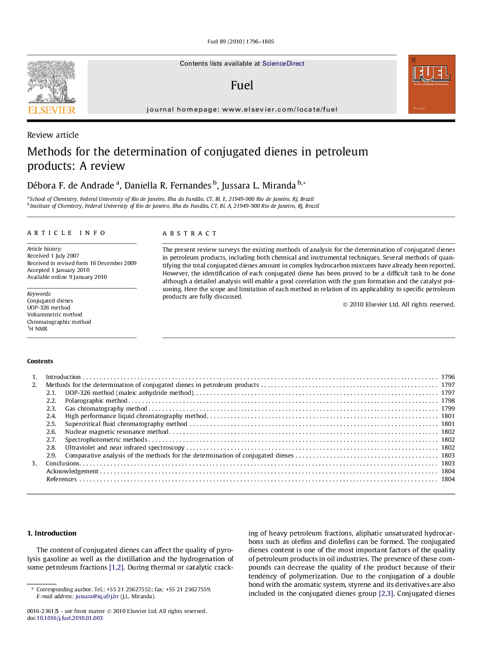 Methods for the determination of conjugated dienes in petroleum products: A review