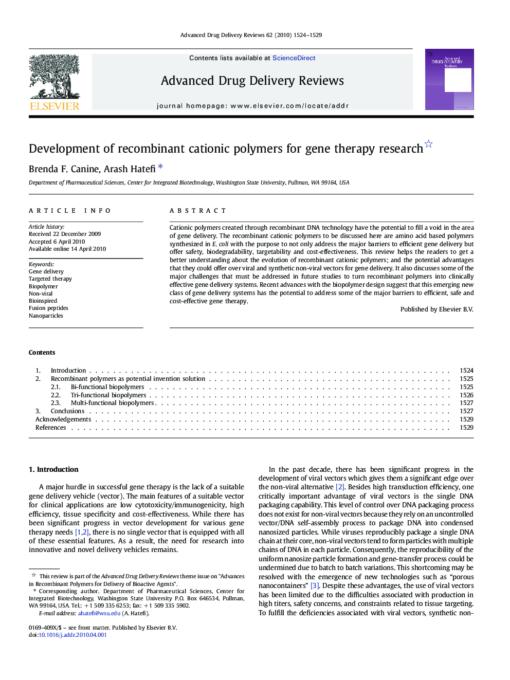 Development of recombinant cationic polymers for gene therapy research 