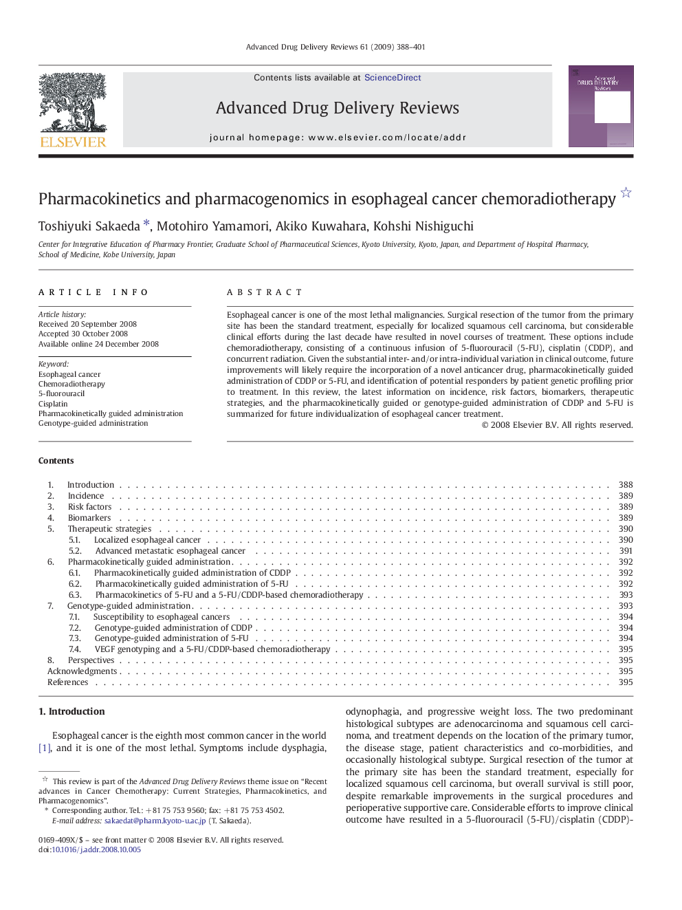 Pharmacokinetics and pharmacogenomics in esophageal cancer chemoradiotherapy 