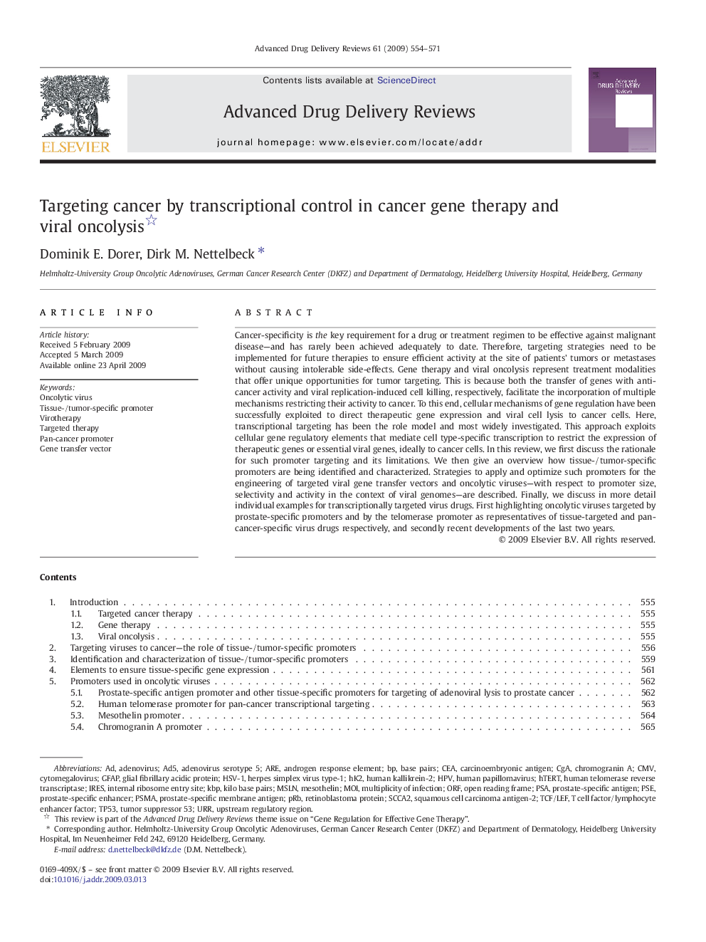 Targeting cancer by transcriptional control in cancer gene therapy and viral oncolysis 