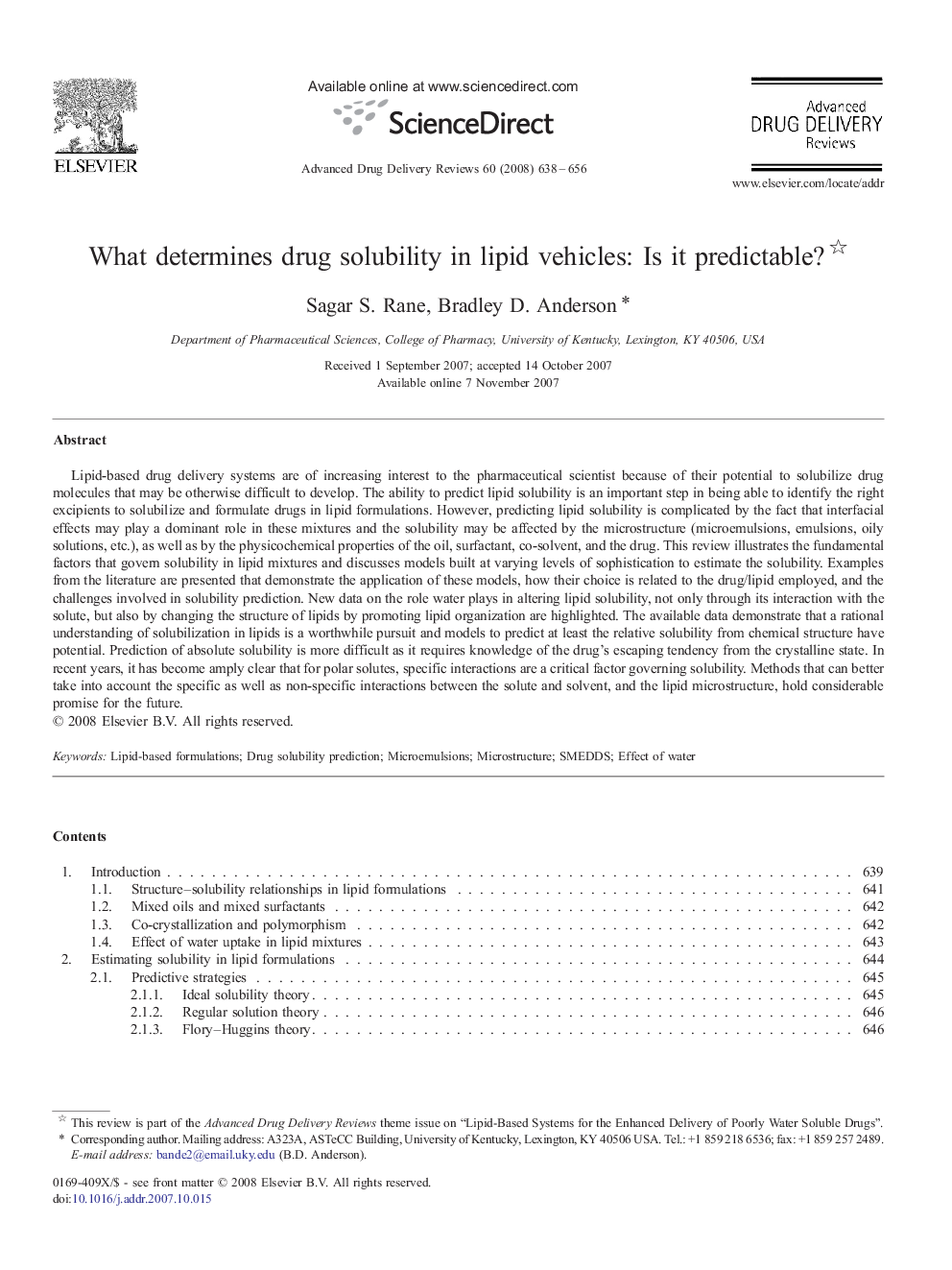 What determines drug solubility in lipid vehicles: Is it predictable? 