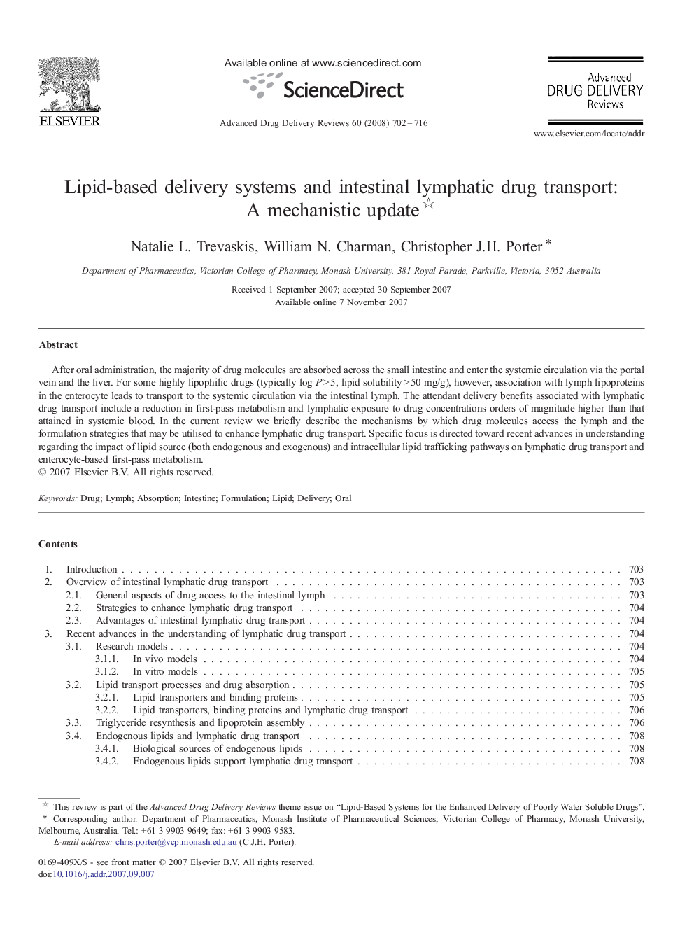 Lipid-based delivery systems and intestinal lymphatic drug transport: A mechanistic update 