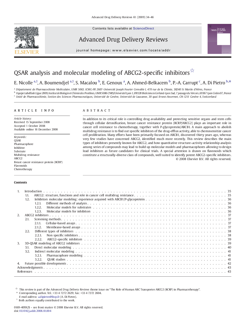 QSAR analysis and molecular modeling of ABCG2-specific inhibitors 