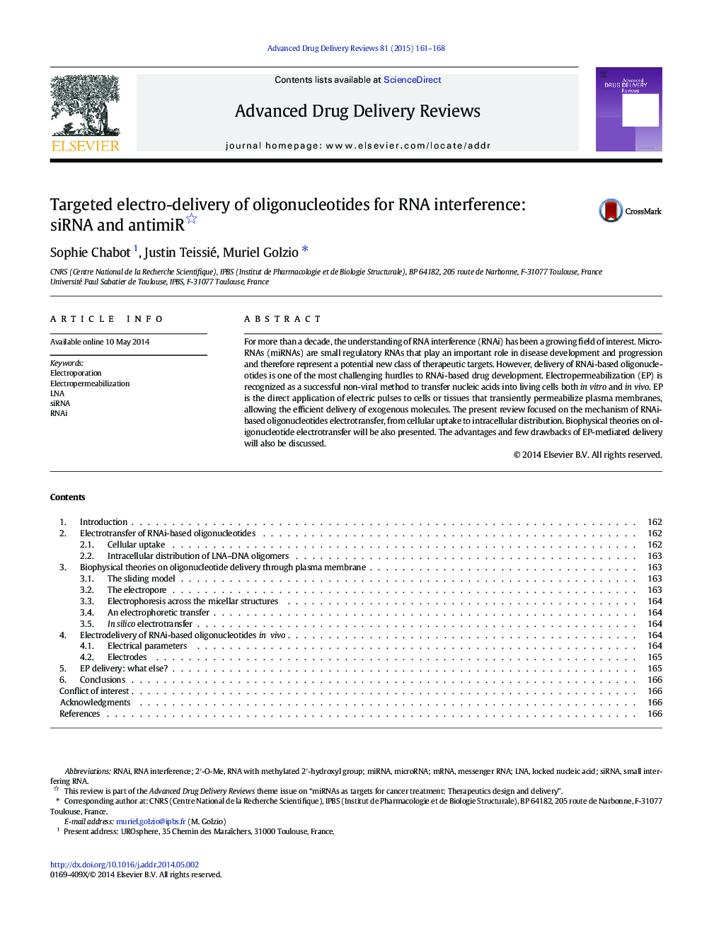 Targeted electro-delivery of oligonucleotides for RNA interference: siRNA and antimiR 