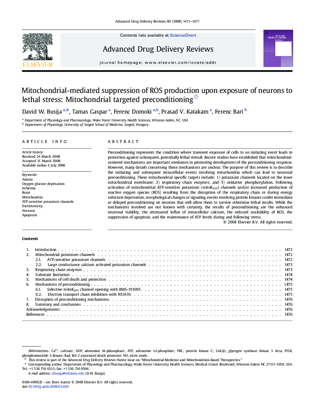 Mitochondrial-mediated suppression of ROS production upon exposure of neurons to lethal stress: Mitochondrial targeted preconditioning 