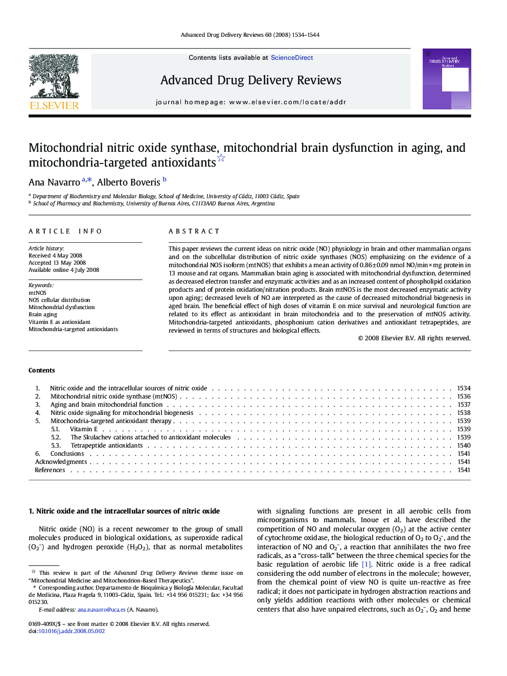 Mitochondrial nitric oxide synthase, mitochondrial brain dysfunction in aging, and mitochondria-targeted antioxidants 