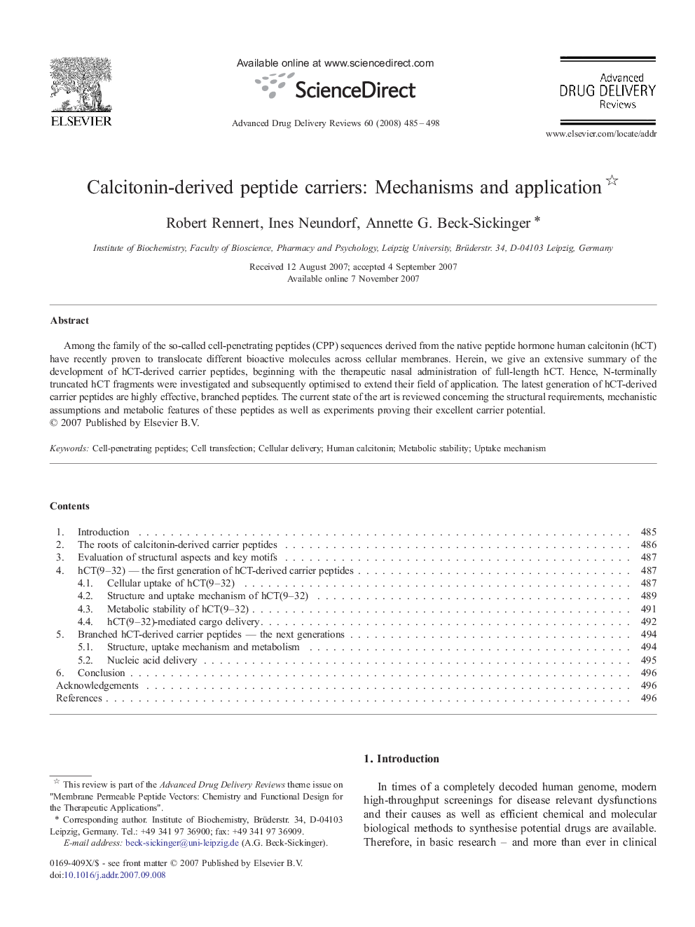 Calcitonin-derived peptide carriers: Mechanisms and application 