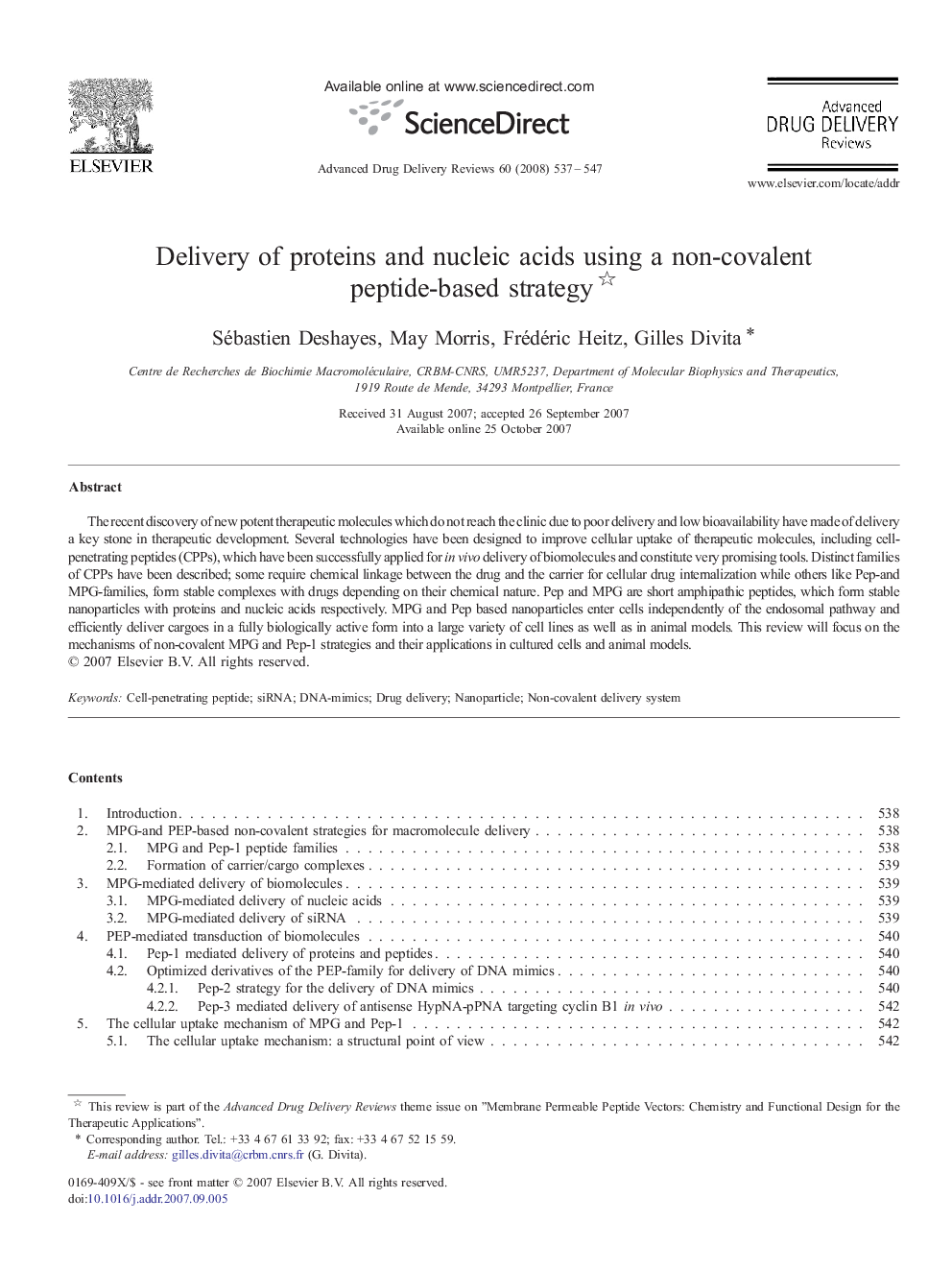 Delivery of proteins and nucleic acids using a non-covalent peptide-based strategy 