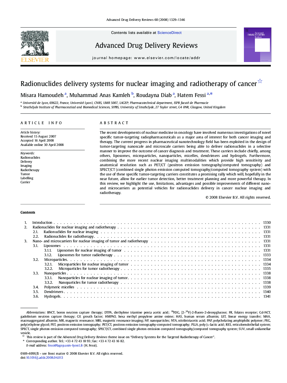 Radionuclides delivery systems for nuclear imaging and radiotherapy of cancer 