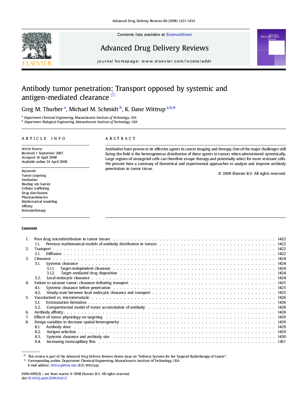 Antibody tumor penetration: Transport opposed by systemic and antigen-mediated clearance 