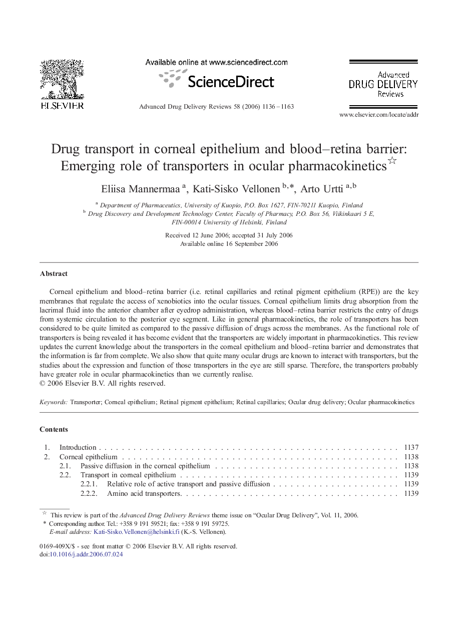 Drug transport in corneal epithelium and blood–retina barrier: Emerging role of transporters in ocular pharmacokinetics 