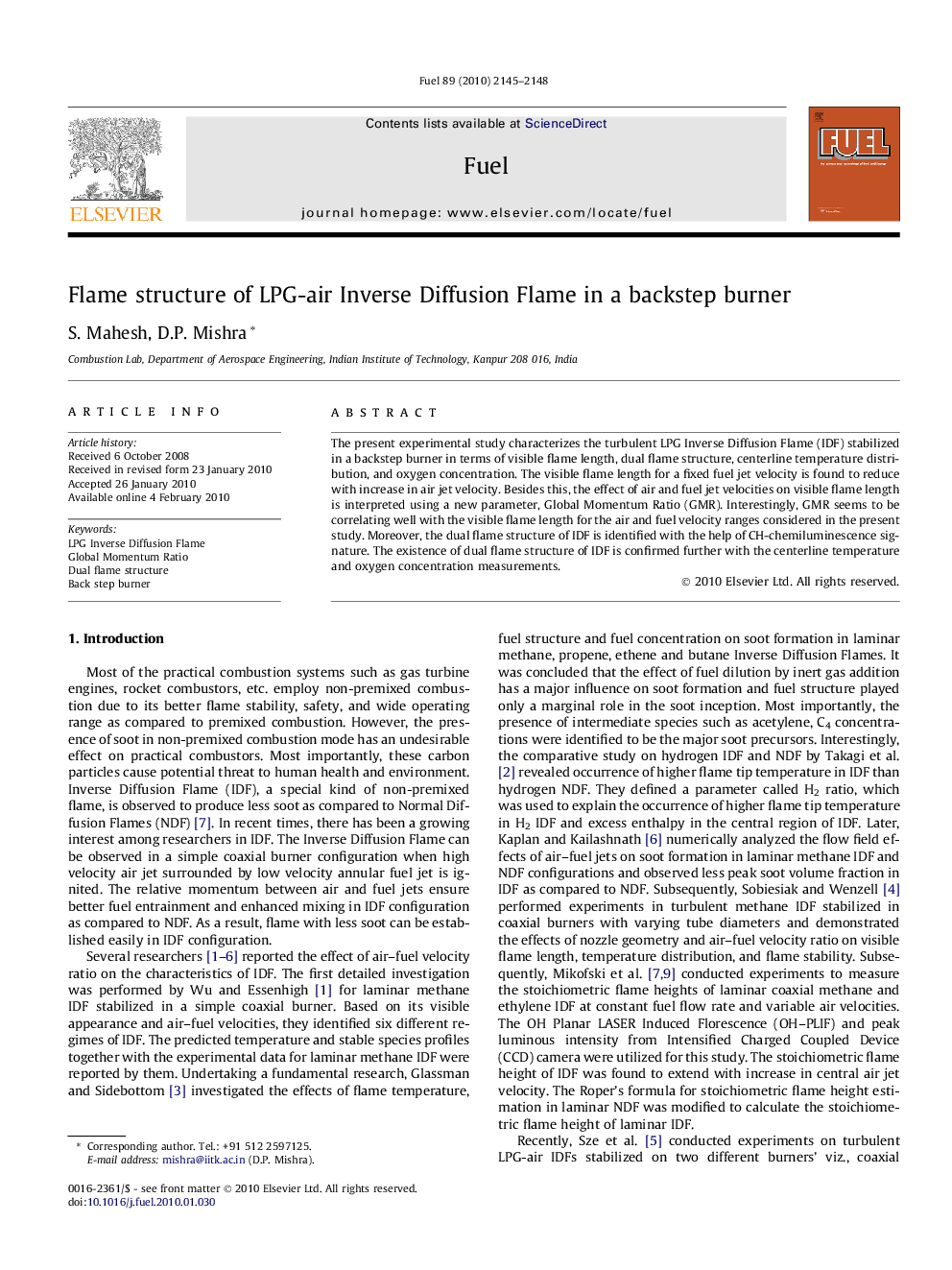 Flame structure of LPG-air Inverse Diffusion Flame in a backstep burner