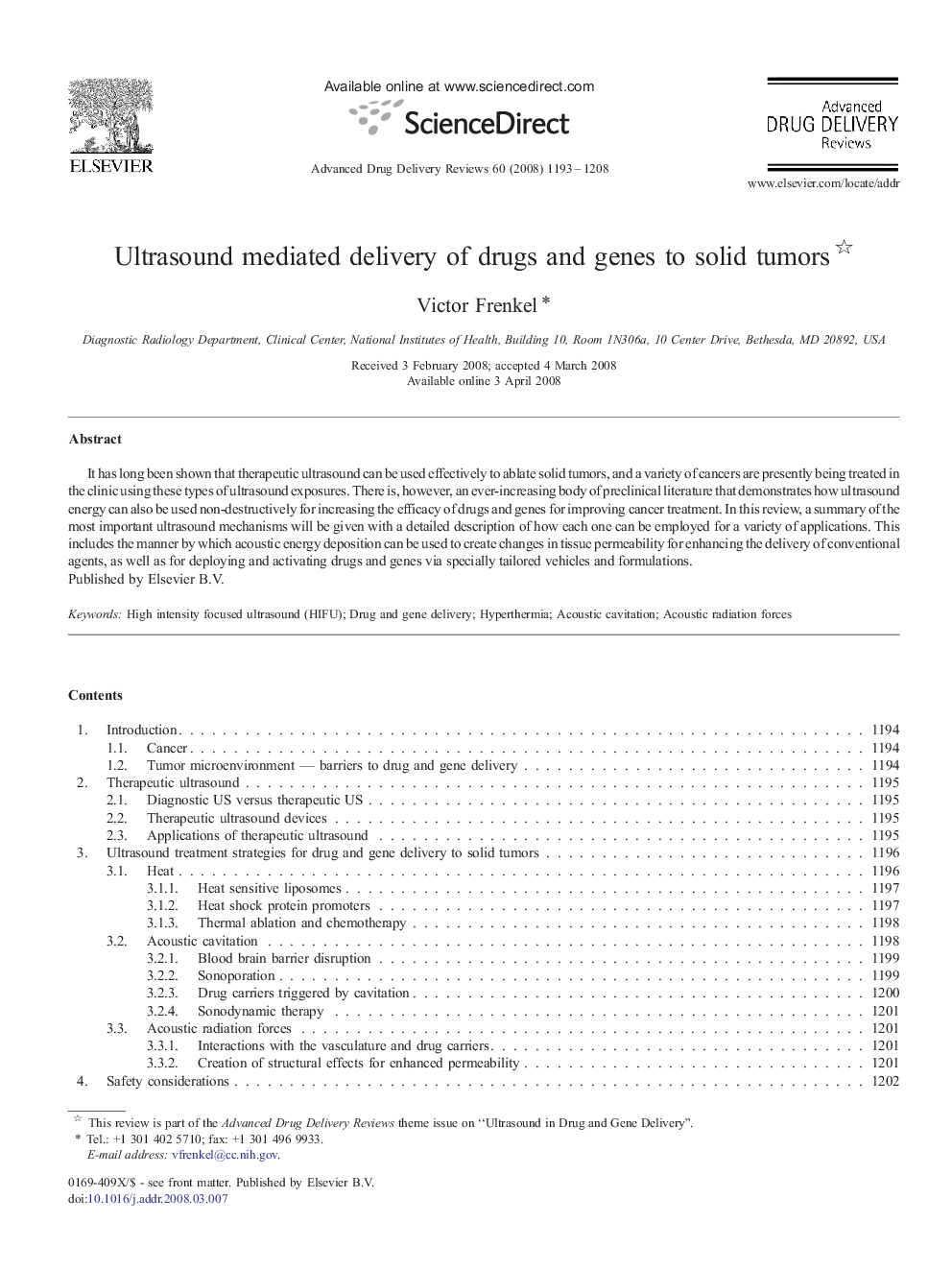 Ultrasound mediated delivery of drugs and genes to solid tumors 