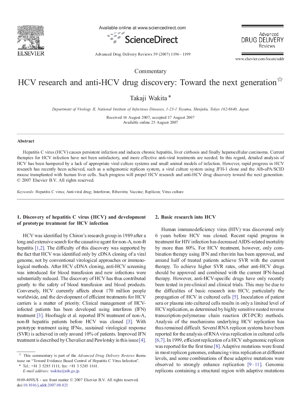 HCV research and anti-HCV drug discovery: Toward the next generation 