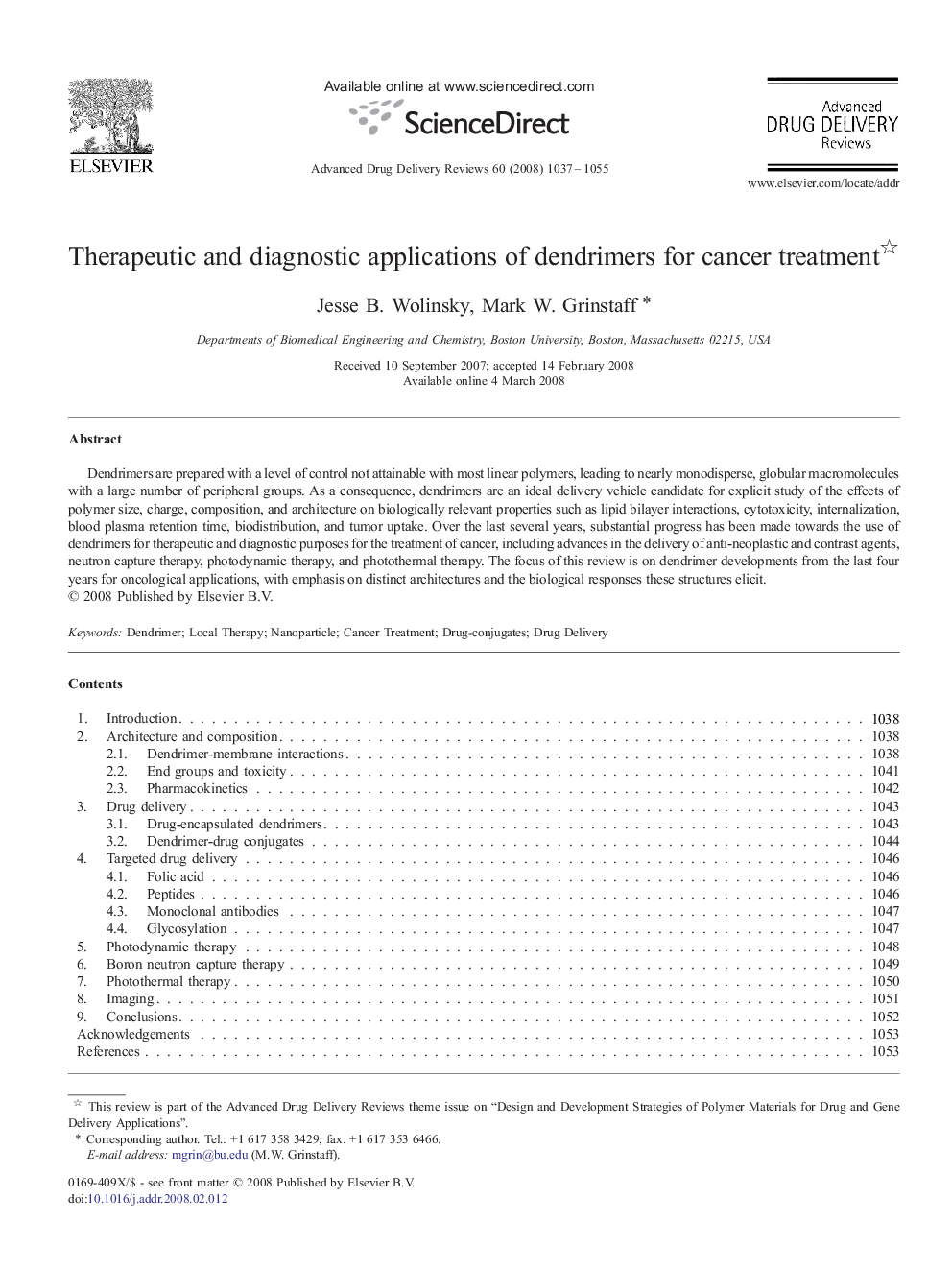 Therapeutic and diagnostic applications of dendrimers for cancer treatment 