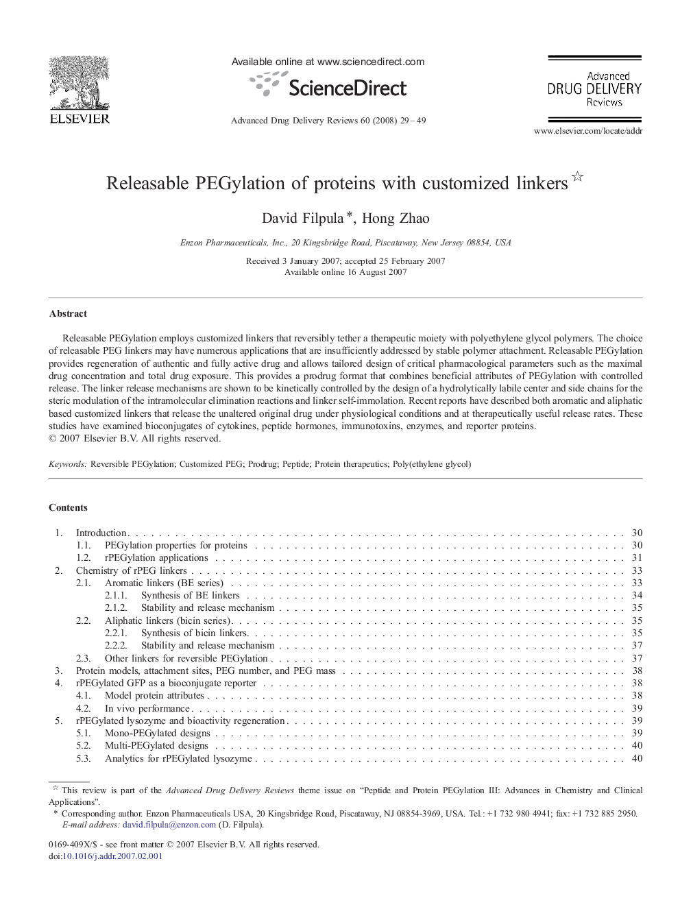 Releasable PEGylation of proteins with customized linkers 