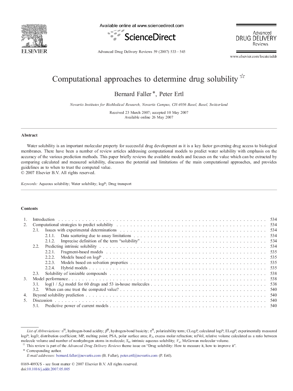 Computational approaches to determine drug solubility 