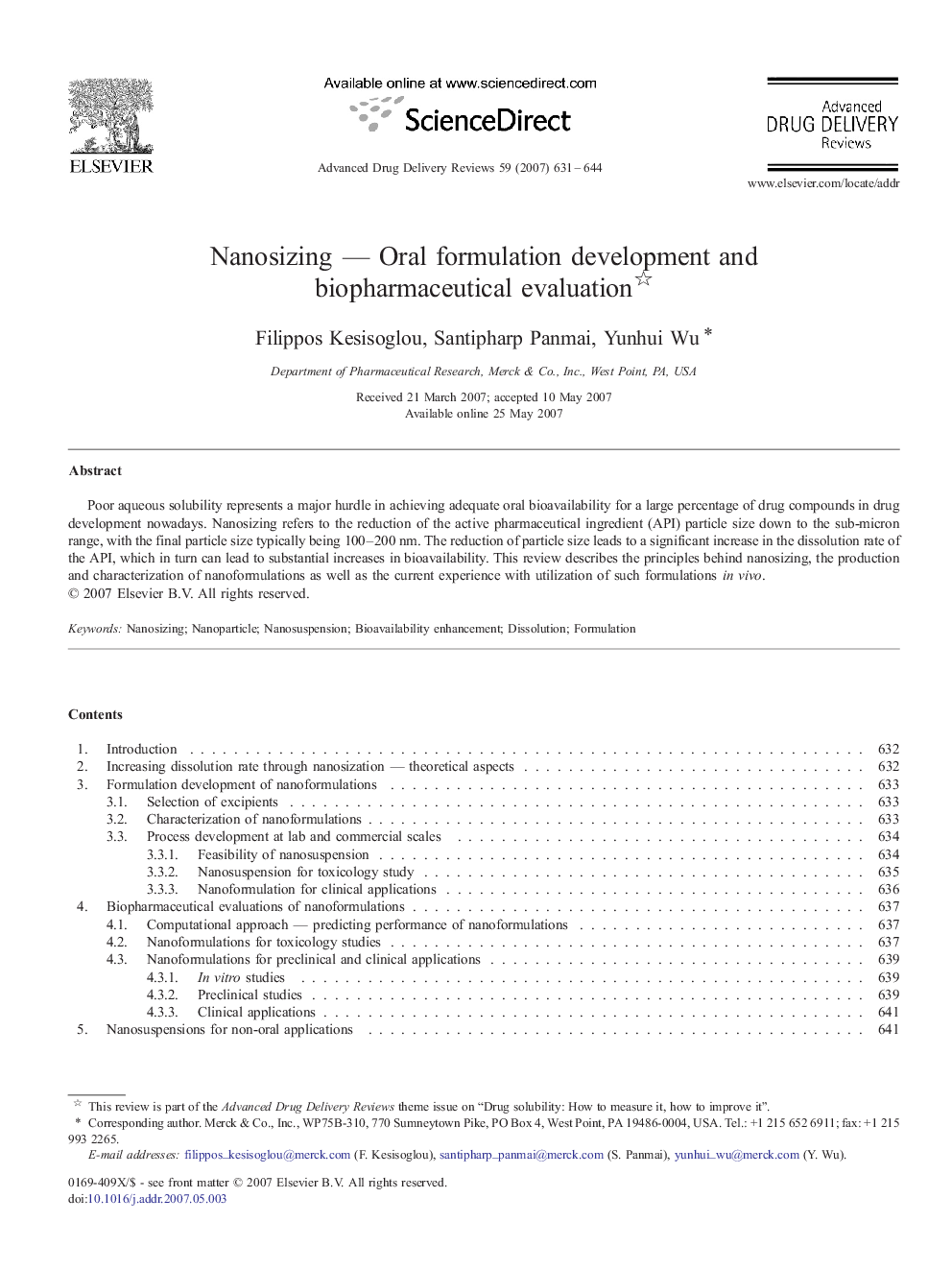 Nanosizing — Oral formulation development and biopharmaceutical evaluation 