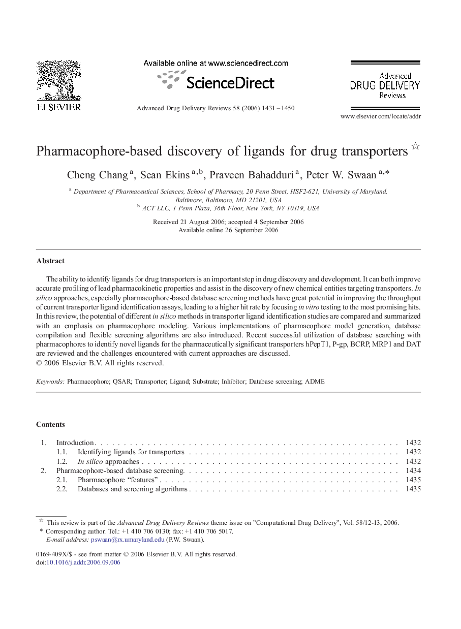 Pharmacophore-based discovery of ligands for drug transporters 