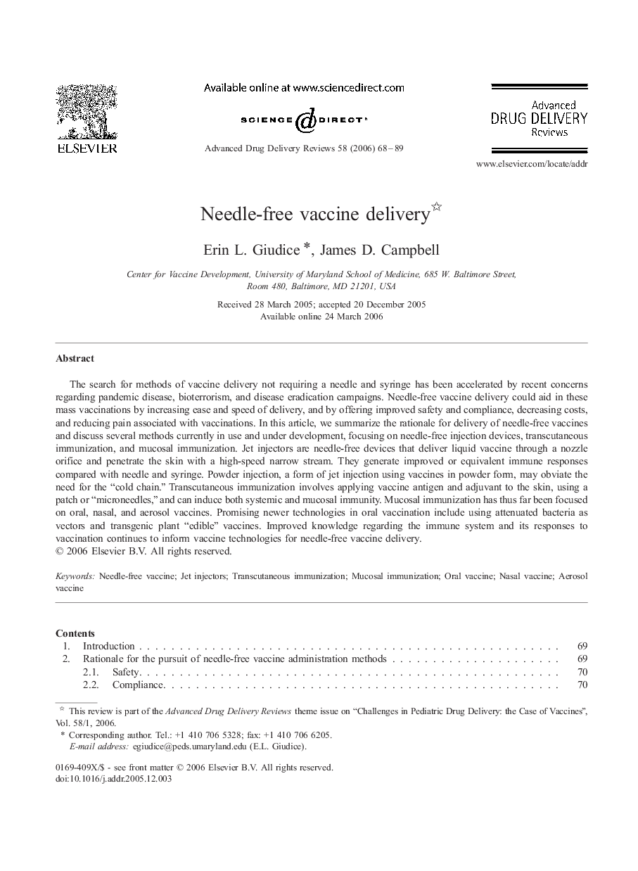 Needle-free vaccine delivery 