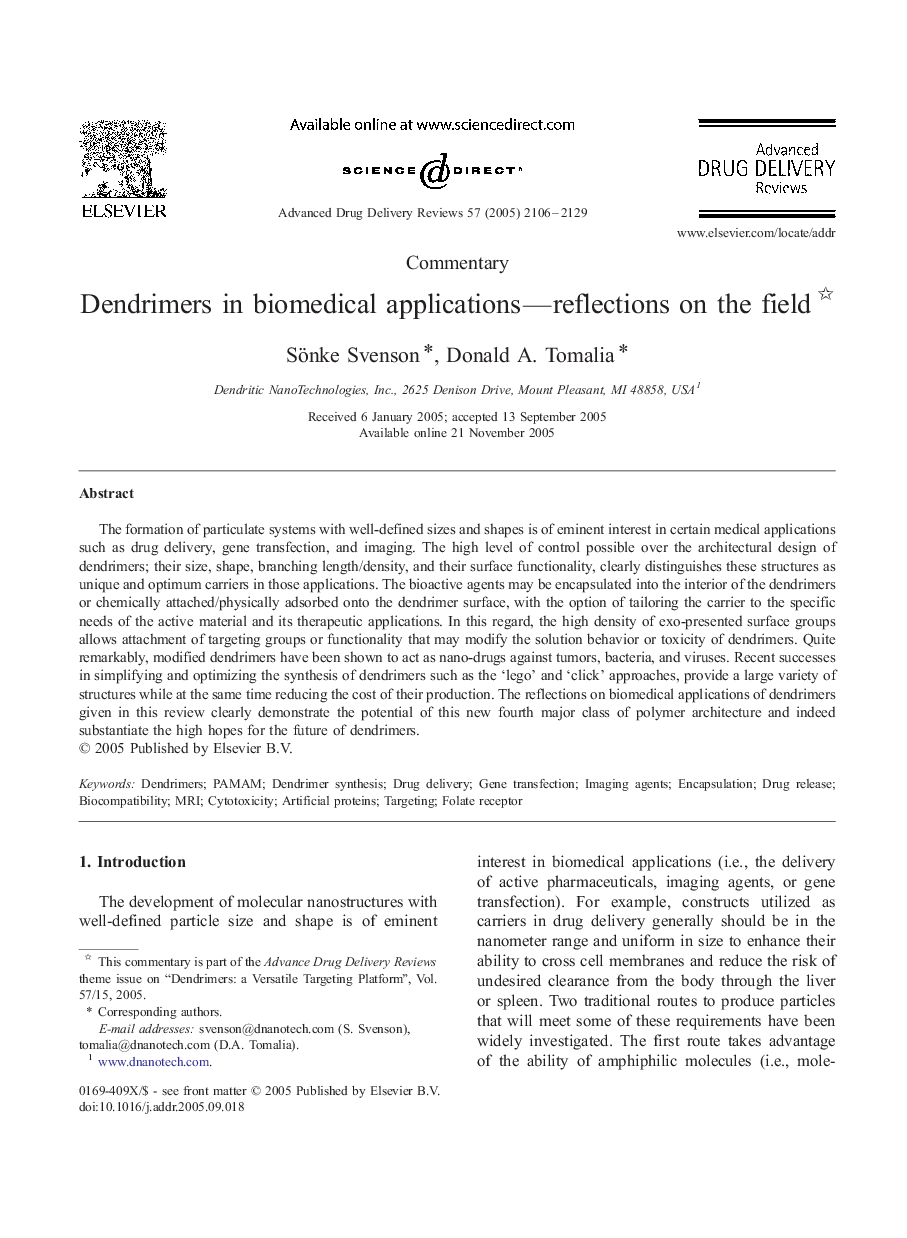 Dendrimers in biomedical applications—reflections on the field 